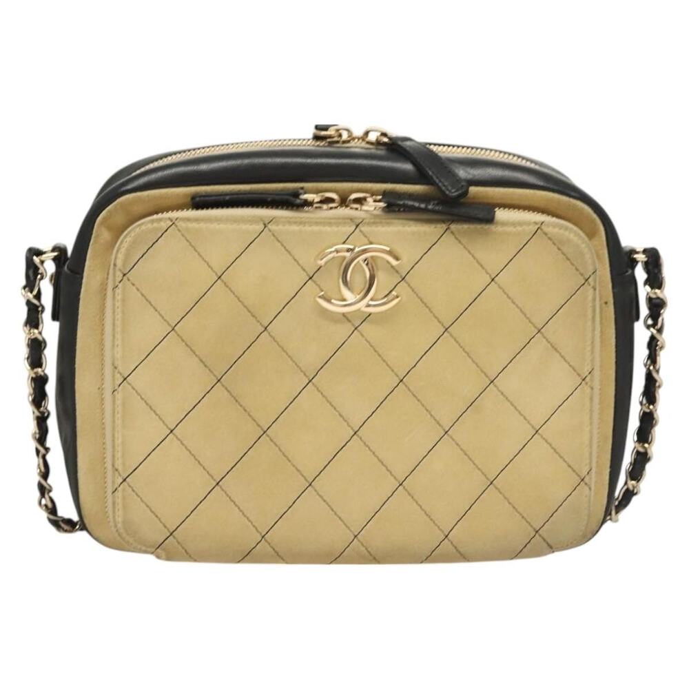 Chanel Matelasse Chain Suede Shoulder Bag Beige